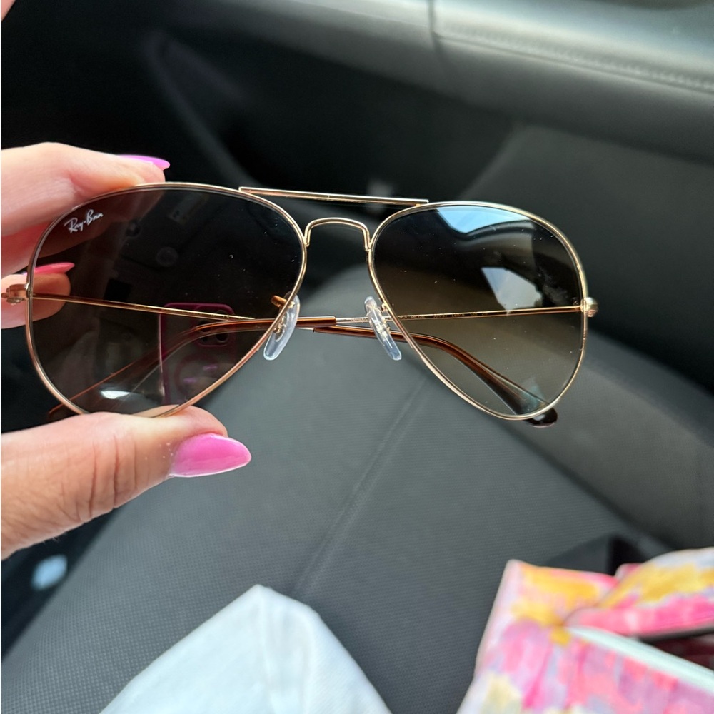Ray-Ban Gold Aviator Sunglasses with Gradient Lenses. The arms are 5 inches long